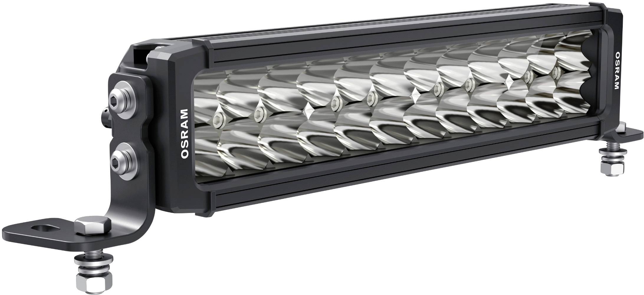 Barrette LED Osram à plusieurs lentilles et boîtier métallique robuste, adaptée à l'éclairage automobile.