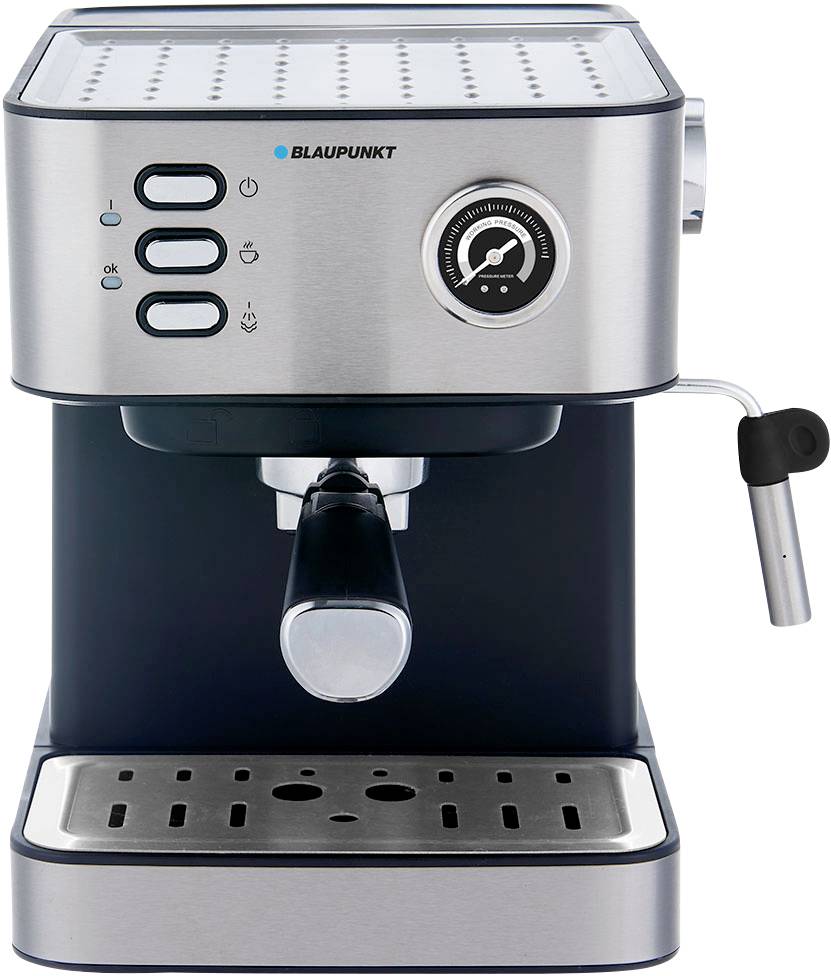 Blaupunkt CMP312 Machine à expresso acier, noir avec embout de mousseur à lait, avec fonction chauffe-tasse