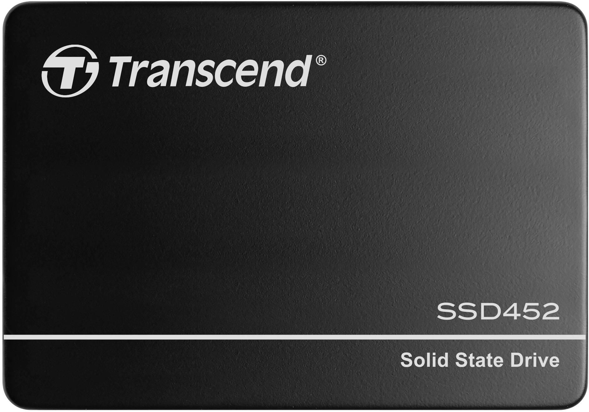 Disque SSD noir portant l'inscription « Transcend SSD452 Solid State Drive ».