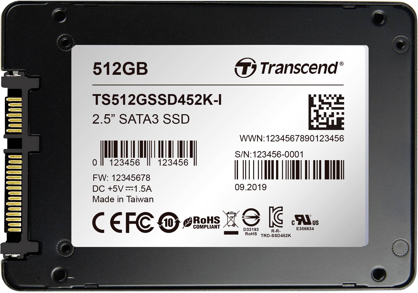 Transcend SSD452K-I 512 GB SSD interne 6.35 cm (2.5") SATA 6 Gb/s industriel TS512GSSD452K-I