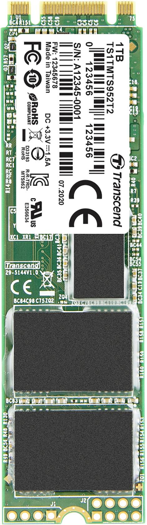 Transcend MTS952T2 1 TB SSD interne NVMe/PCIe M.2 M.2 SATA 6 Gb/s industriel TS1TMTS952T2