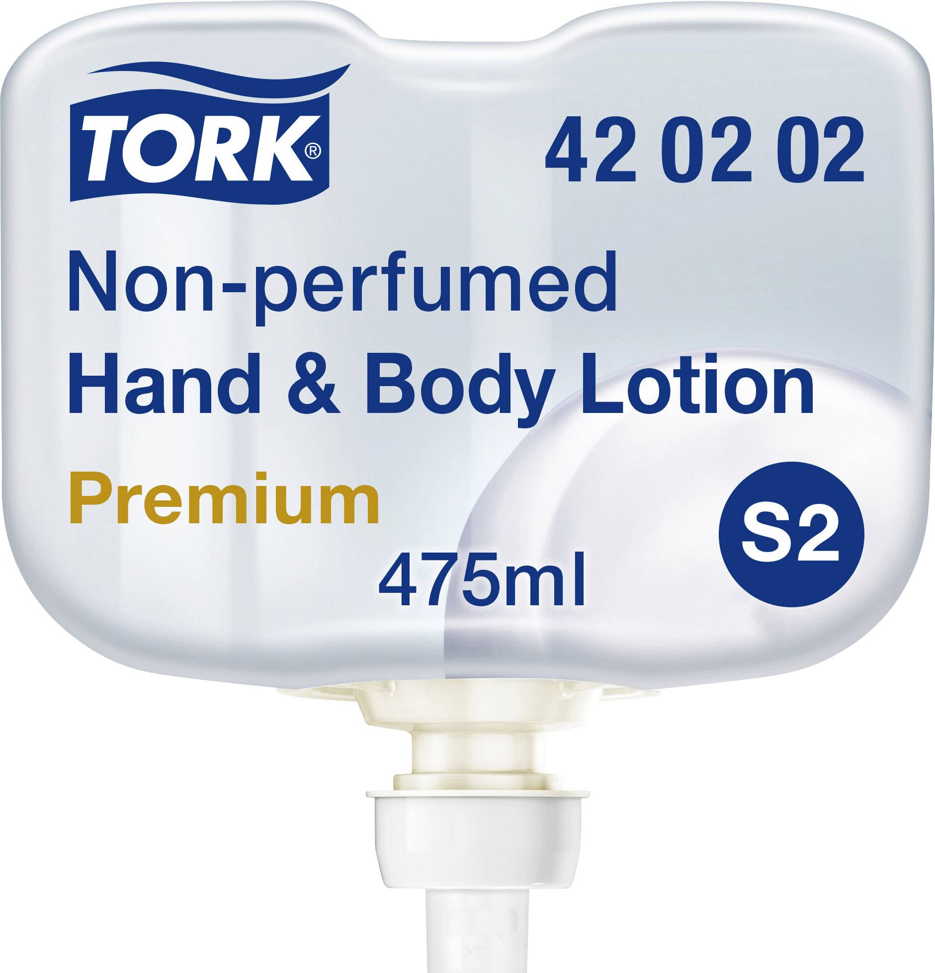 Lotion pour les mains et le corps Tork, non parfumée, Premium, 475 ml, recharge, adaptée aux distributeurs de la série S2.