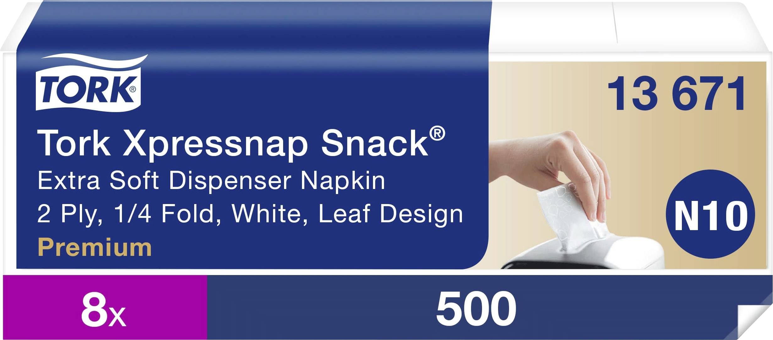 Tork Xpressnap Snack Papierservietten, 8x500 weiße 2-lagige 1/4-Fold-Blattform, Produktcode 13671, N10 Spender-Servietten