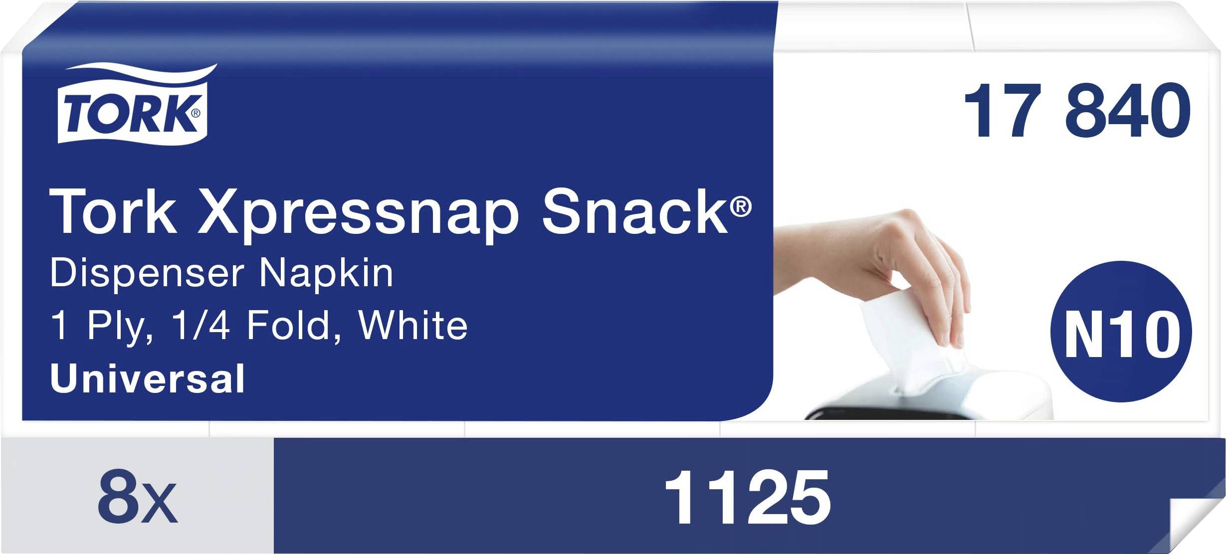 Tork Xpressnap Snack Spender Servietten Packung, weiß 1-lagig 1/4-Falz universelle Servietten, 8 Packungen à 1125, N10, Produktcode 17 840.