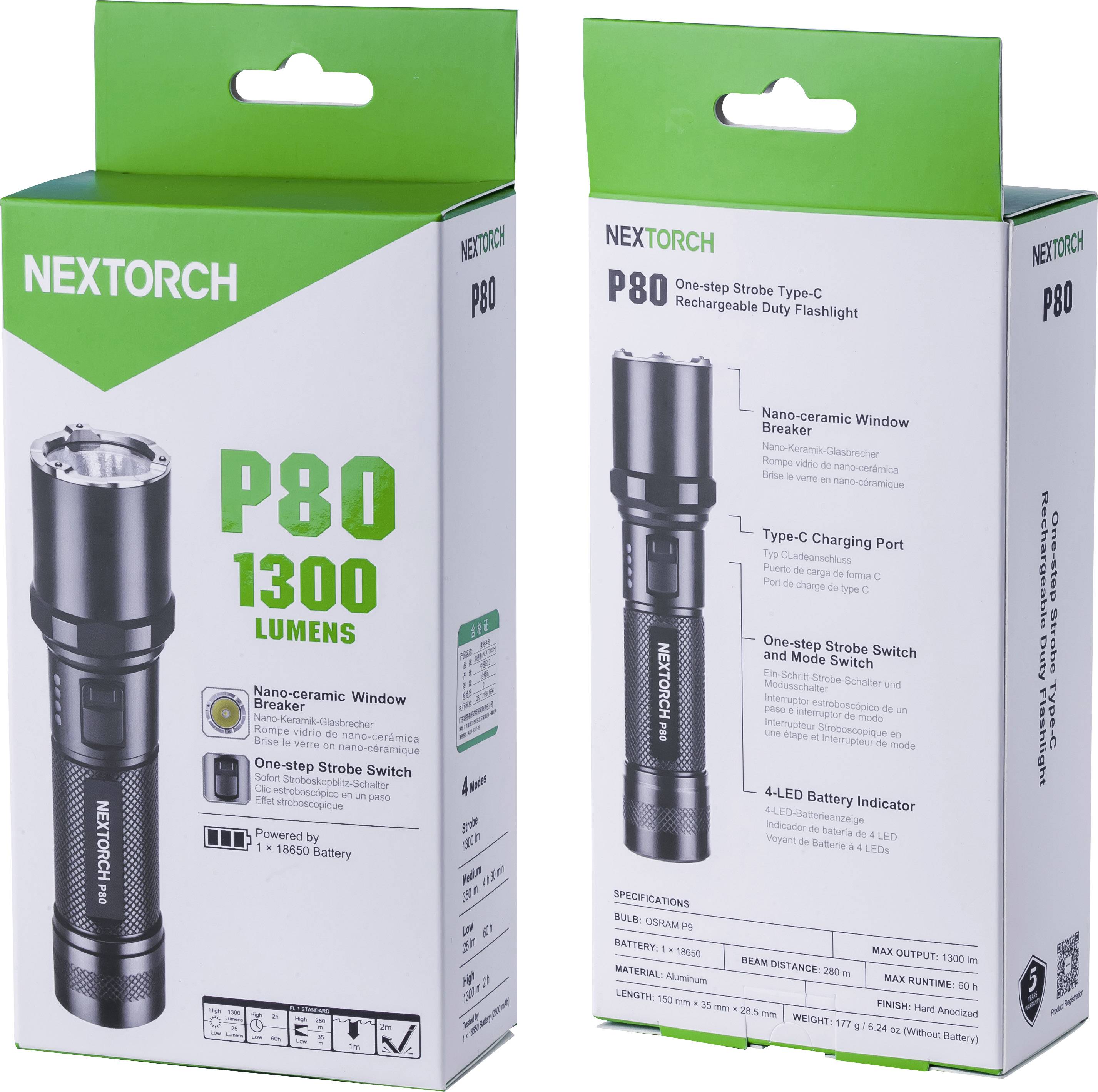 Nextorch P80 LED Taschenlampe 1300 lm 60 h 177 g