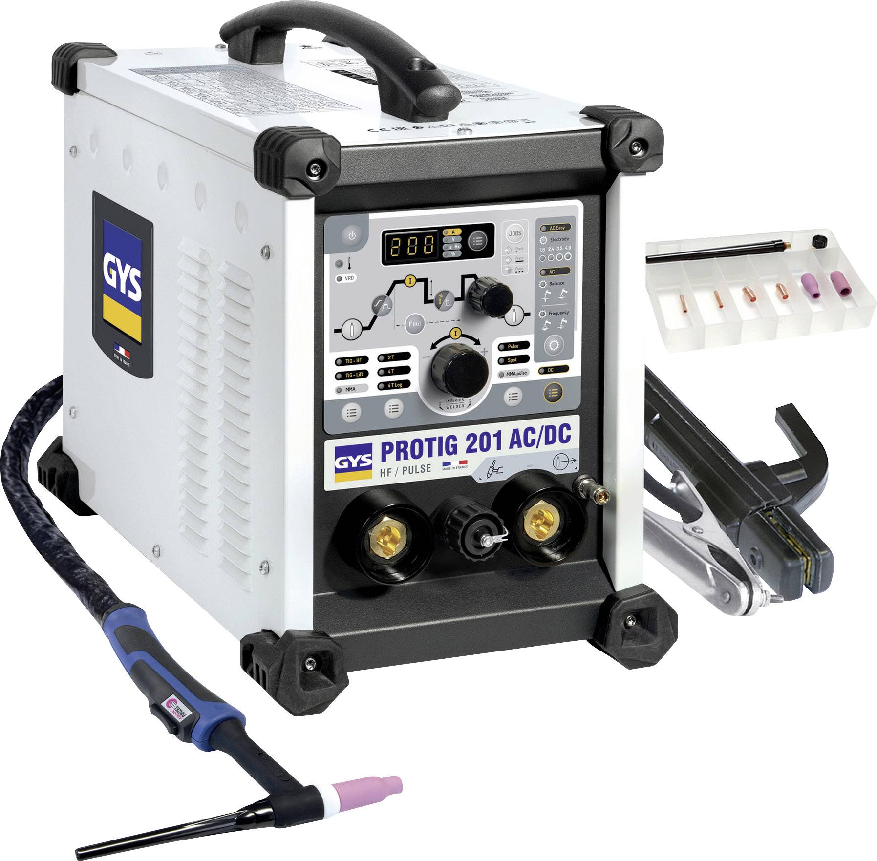 Poste à souder WIG GYS PROTIG 201 AC/DC HF FV 10 - 160 A avec brûleur