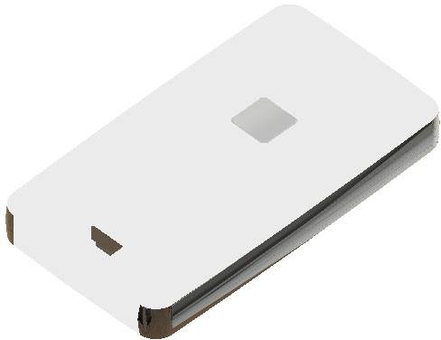 Un téléphone portable à clapet blanc, rectangulaire, fermé, avec des coins arrondis et un écran central.