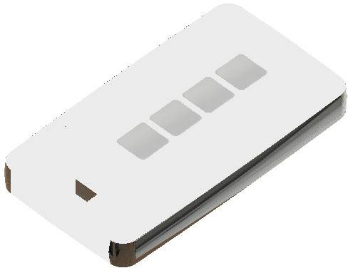 Un porte-clés blanc rectangulaire avec quatre touches grises.