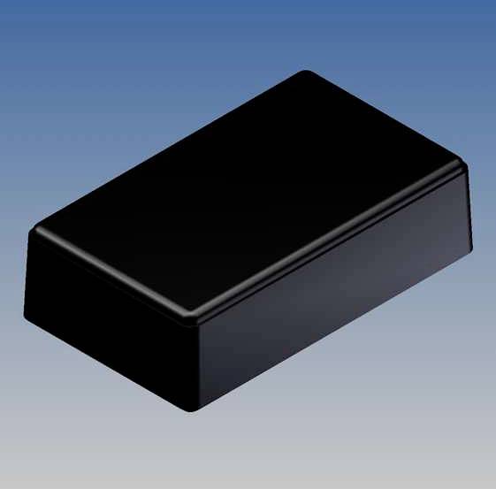 Un boîtier rectangulaire noir à surface lisse sur un fond bleu.