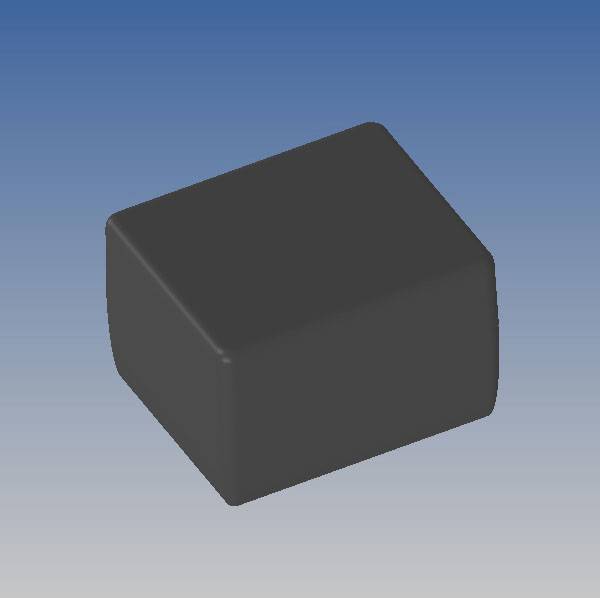 Bloc noir rectangulaire en 3D devant un fond bleu.