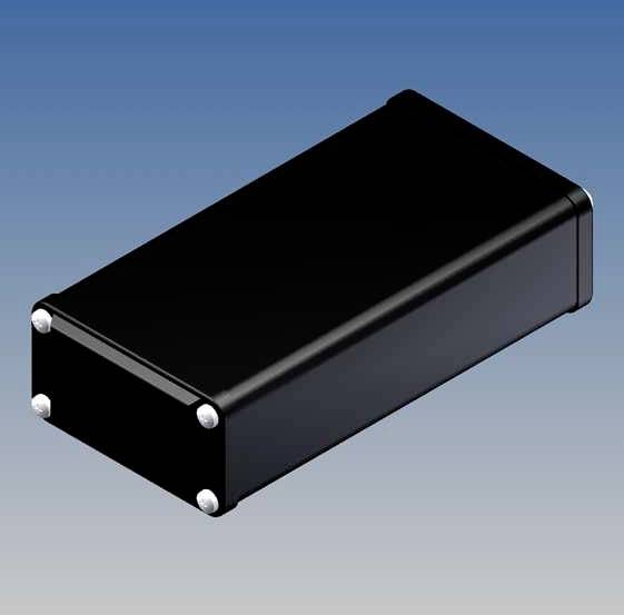 Boîtier métallique noir rectangulaire sur fond bleu, souvent utilisé pour les appareils électroniques.