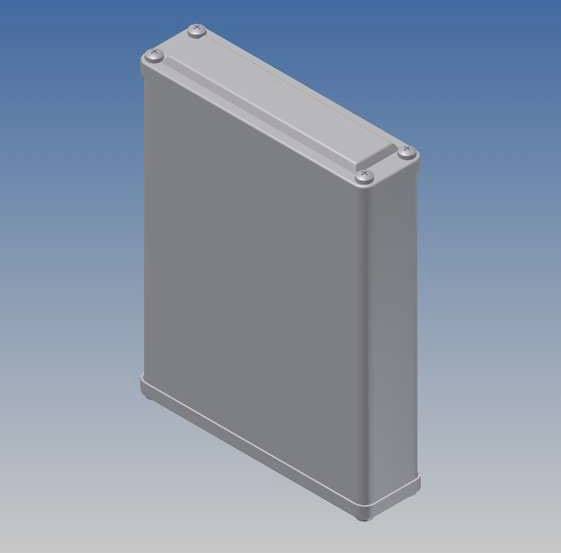 Une batterie grise rectangulaire sur un fond bleu.