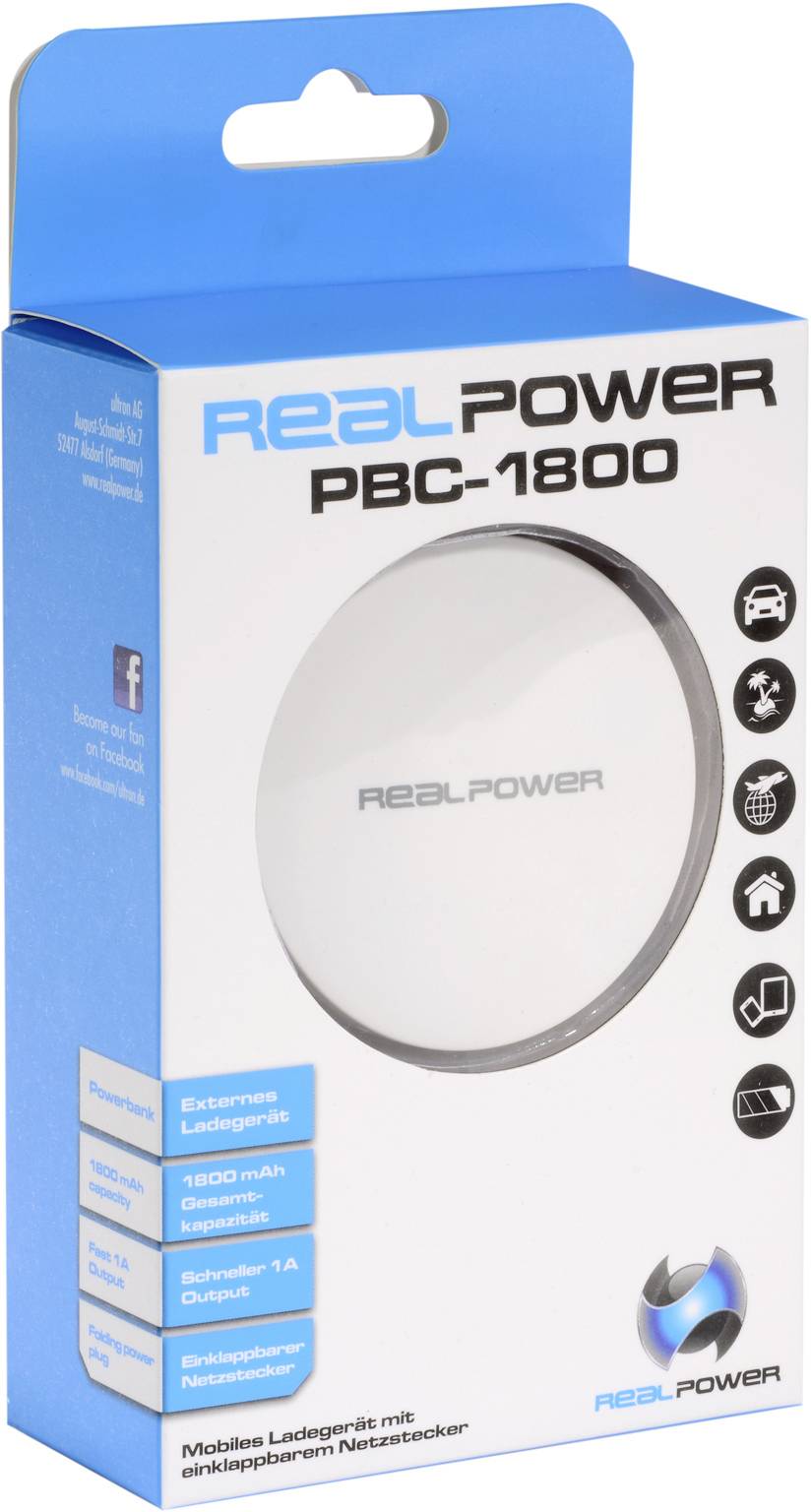 RealPower PBC-1800 Powerbank (batterie supplémentaire) 1800 mAh Li-Ion blanc