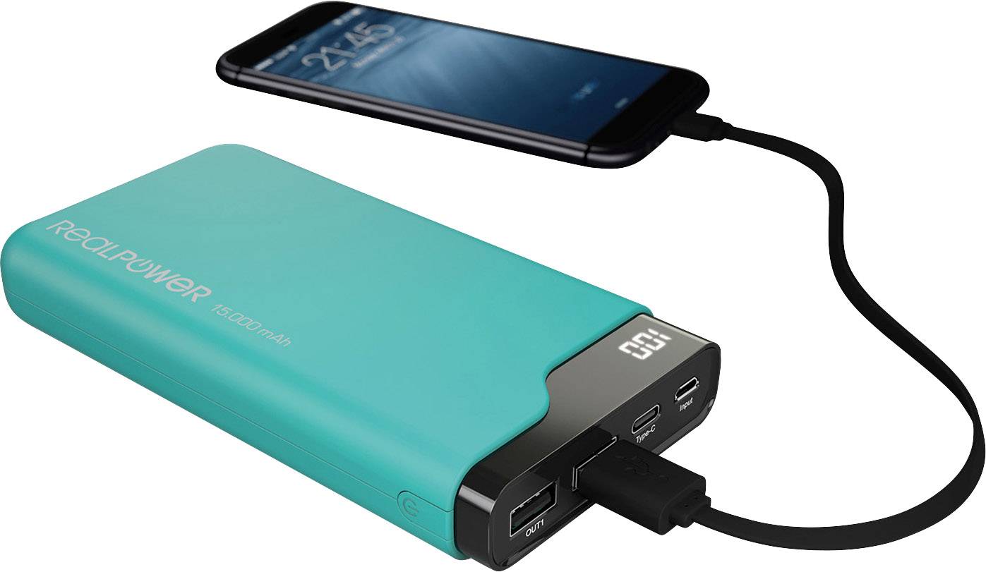 RealPower PB-15000C Powerbank (batterie supplémentaire) 15000 mAh Li-Ion vert