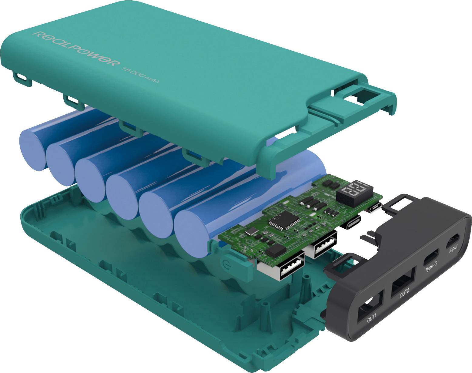 RealPower PB-15000C Powerbank (batterie supplémentaire) 15000 mAh Li-Ion vert