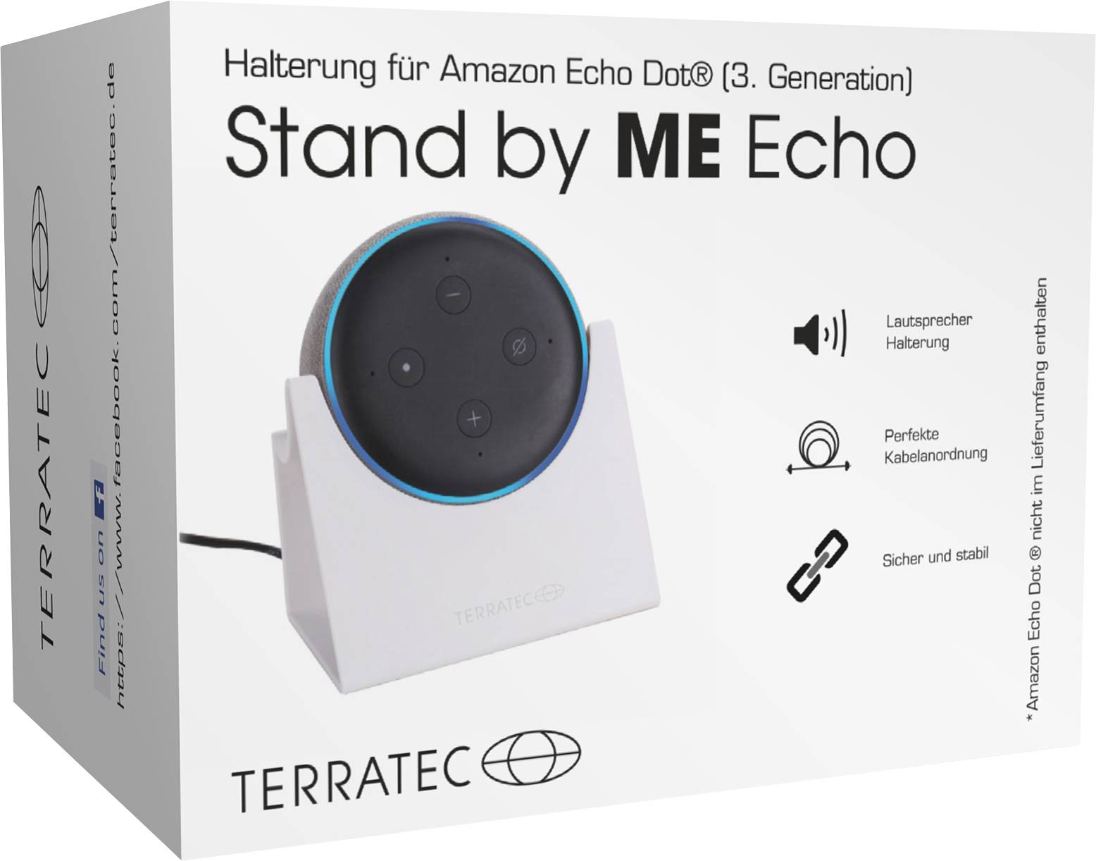 Terratec Stand by ME Echo Support de table blanc Adapté pour (assistant vocal):Amazon Echo Dot