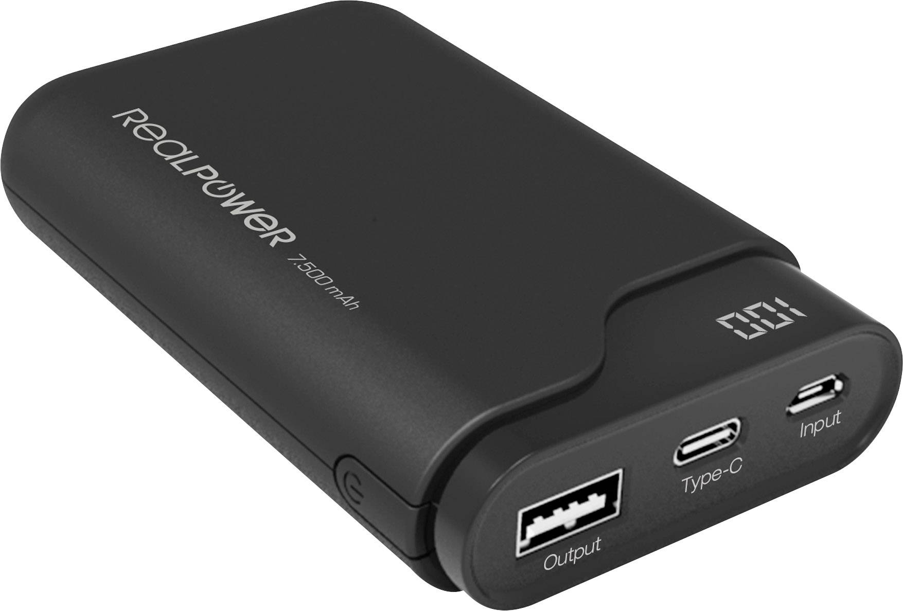 RealPower PB-7500C Powerbank (batterie supplémentaire) 7500 mAh Li-Ion noir