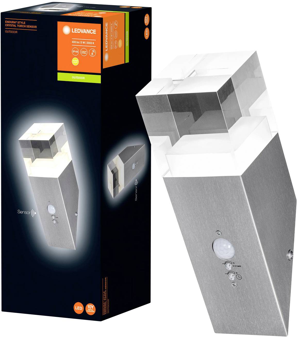 LEDVANCE Endura Style Cube Crystal Sensor 4058075474192 Applique LED extérieure avec détecteur de mouvement 5.00 W acier