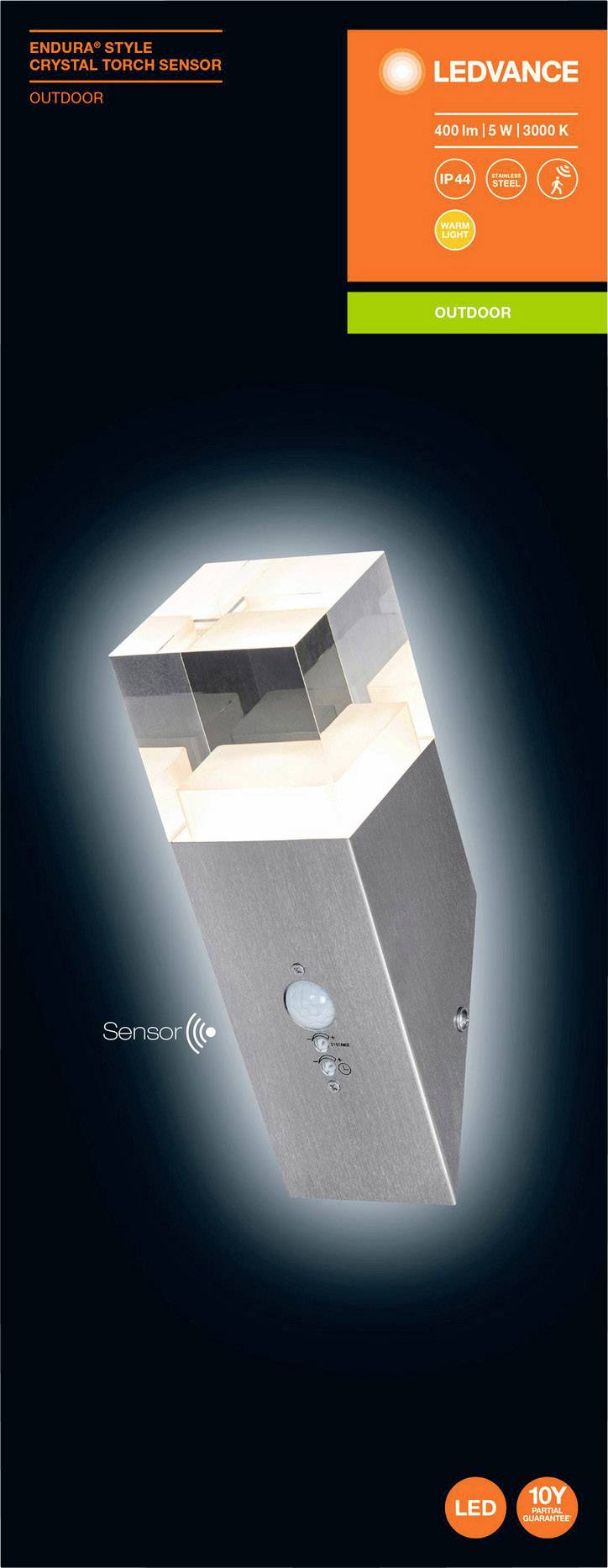 LEDVANCE Endura Style Cube Crystal Sensor 4058075474192 Applique LED extérieure avec détecteur de mouvement 5.00 W acier