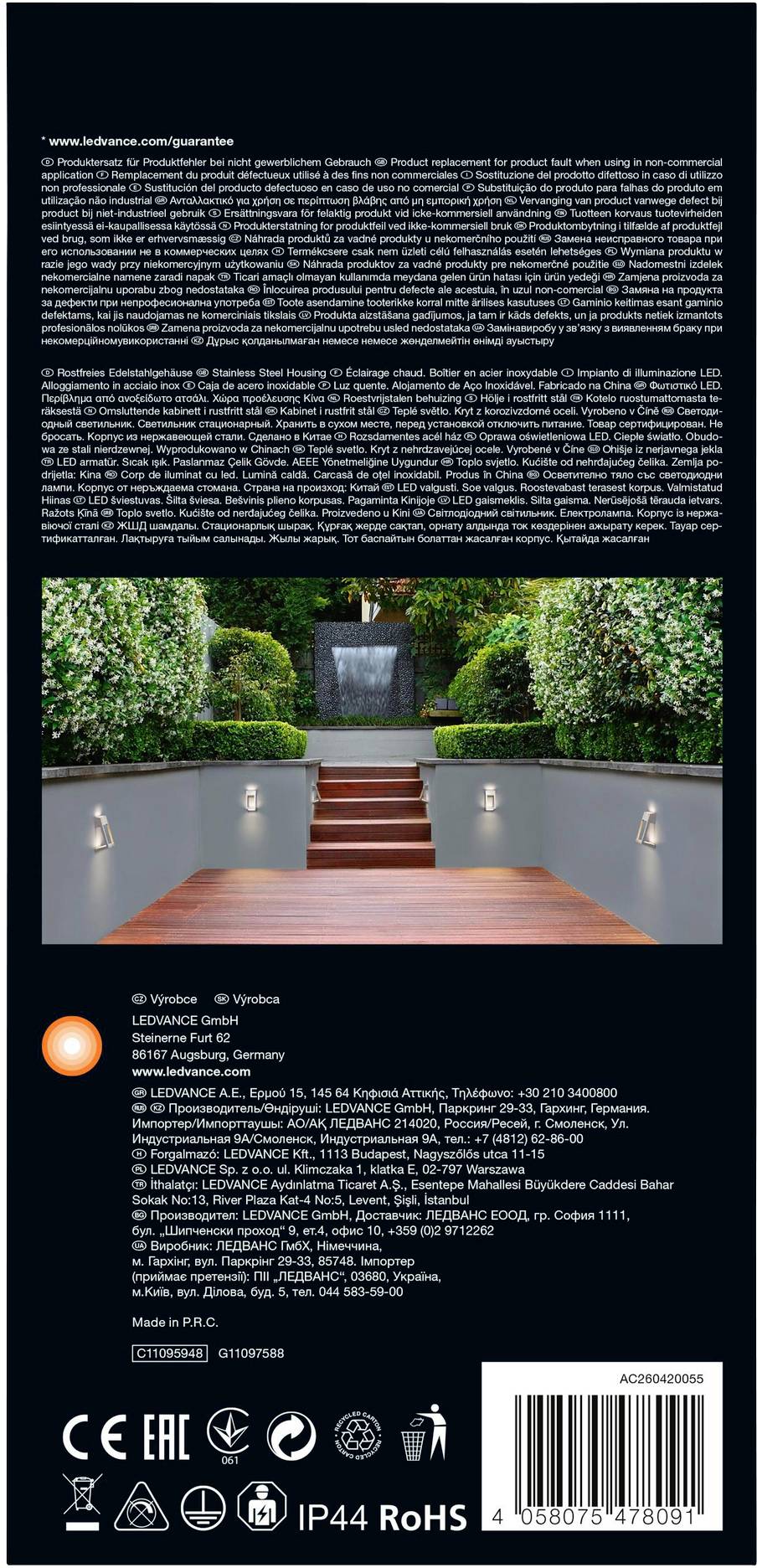 LEDVANCE Endura Style Edge 4058075478091 Applique LED extérieure 7.00 W blanc chaud acier inoxydable