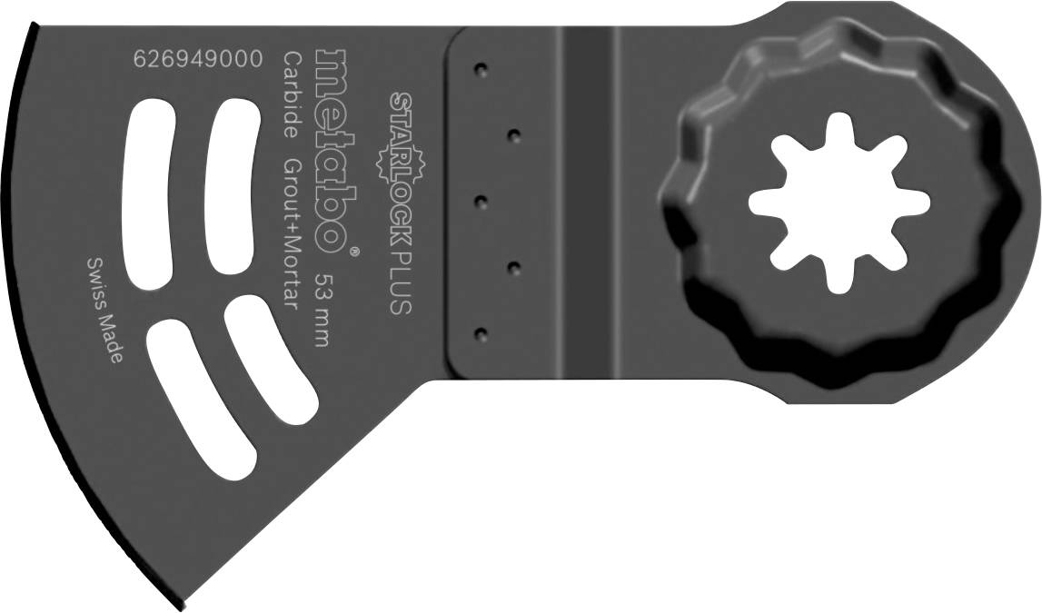 Lame oscillante pour outil à lame de carbure de scellement et de mortier Starlock Plus 53 mm avec fentes d'évidement blanches et trou de montage central