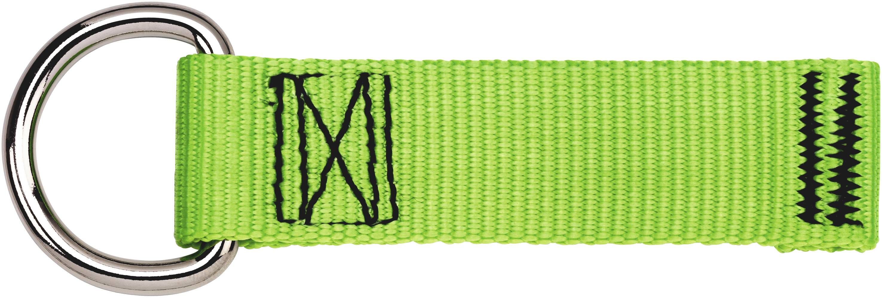 Porte-clés vert avec un 'N' noir brodé et un anneau métallique pour clés.