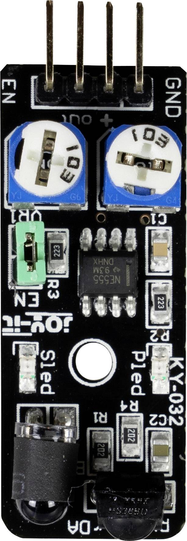 Circuit électronique avec plusieurs composants, comprenant deux potentiomètres, une puce et plusieurs broches. Utilisé pour des applications techniques.