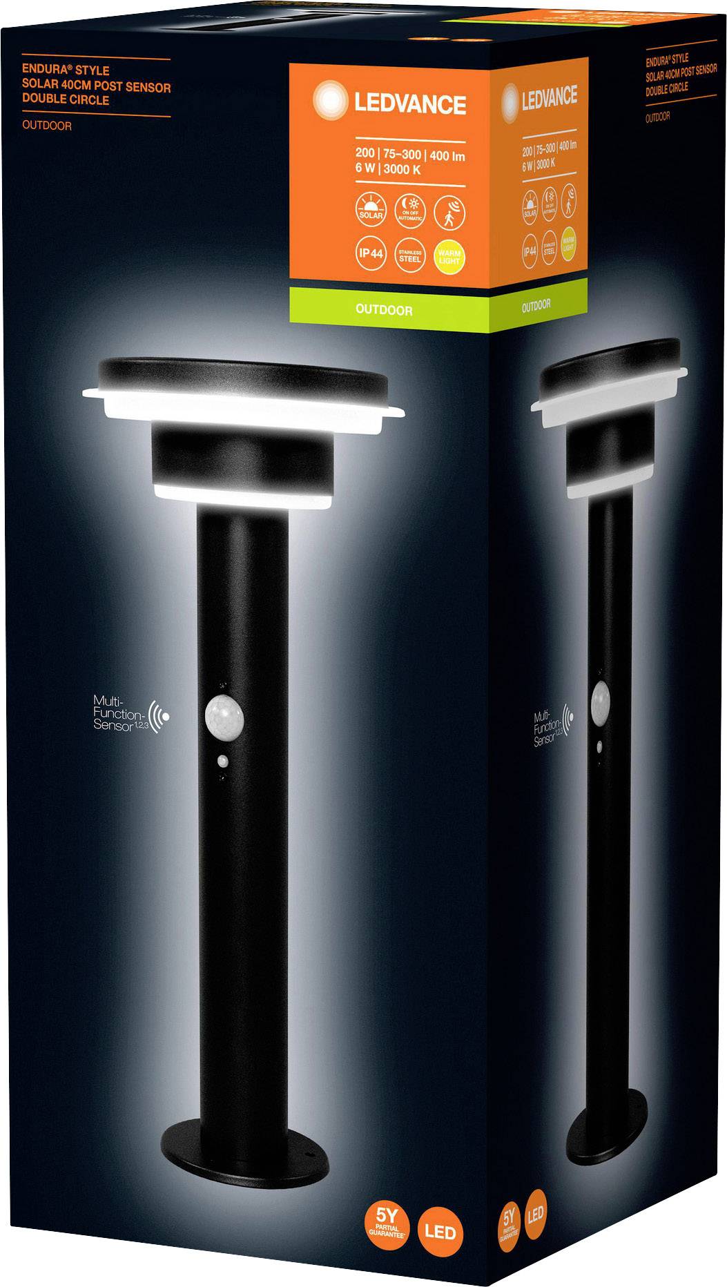 LEDVANCE ENDURA STYLE SOL 2CIRCLE40CM6WBK LEDV 4058075392748 Lampadaire d'extérieur solaire avec détecteur de mouvements 6 W noir