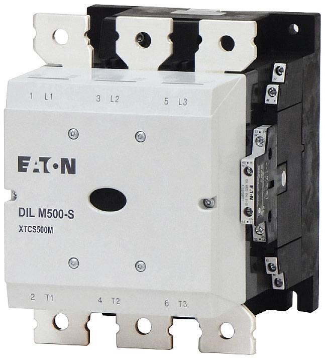 Un contacteur électrique portant l'inscription 'EATON DIL M500-S XTC500M', présenté en vue de face. Adapté pour des applications industrielles.
