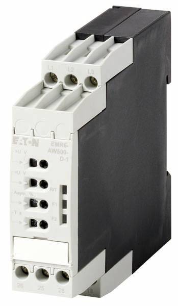 Un module de relais électrique gris et noir avec plusieurs bornes et des fonctions étiquetées sur la façade.