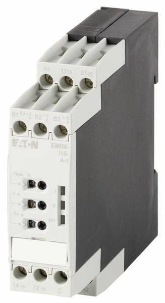 Un dispositif de relais électronique dans un boîtier noir et blanc avec plusieurs bornes de connexion et des éléments de commande sur la face avant.