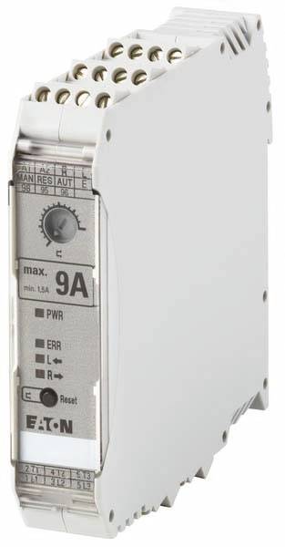 Un appareil électrique blanc avec plusieurs connexions en haut, portant l'inscription '9A max.', de la marque 'Eaton'. La fonction n'est pas visible.