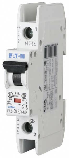 Un disjoncteur unipolaire Eaton, modèle FAZ-B16 avec un courant nominal de 16 ampères.