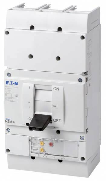 Disjoncteur Eaton, modèle NZM4, boîtier blanc, avec interrupteur sur la face avant. Étiqueté 'ON' et 'OFF'.