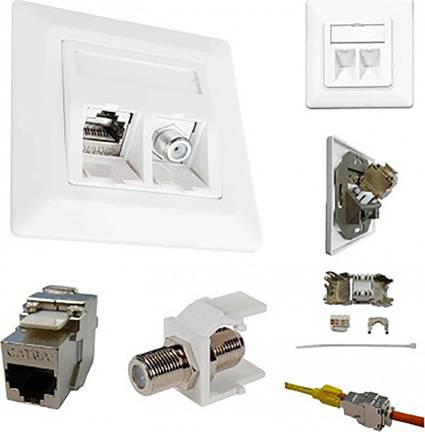 Kathrein ESN 300 Prise réseau encastré insert avec plaque centrale et châssis CAT 6a blanc pur (RAL 9010)