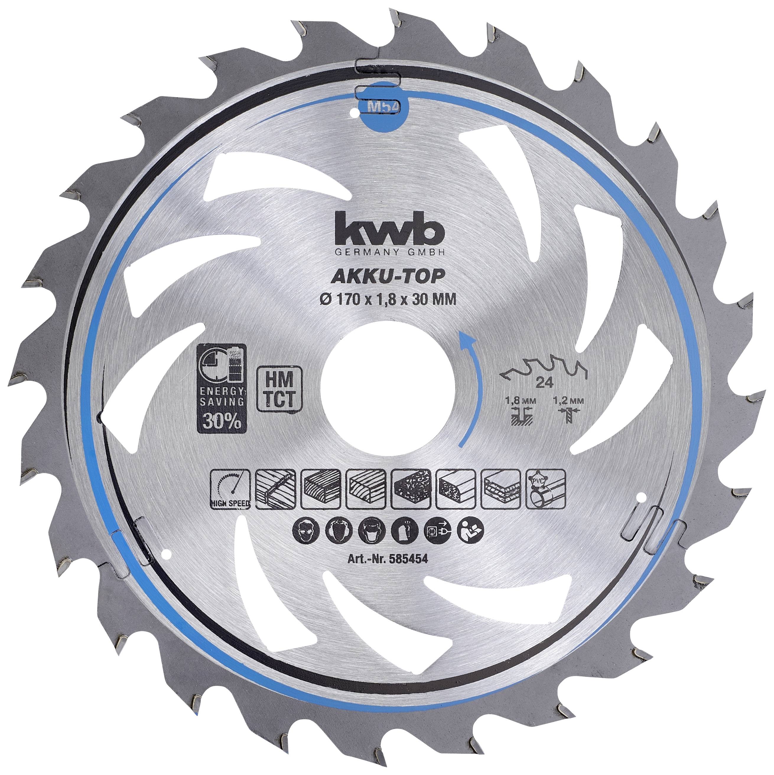 kwb 585454 Lame de scie circulaire au carbure 170 x 30 x 1.2 mm Nombre de dents: 24 1 pc(s)