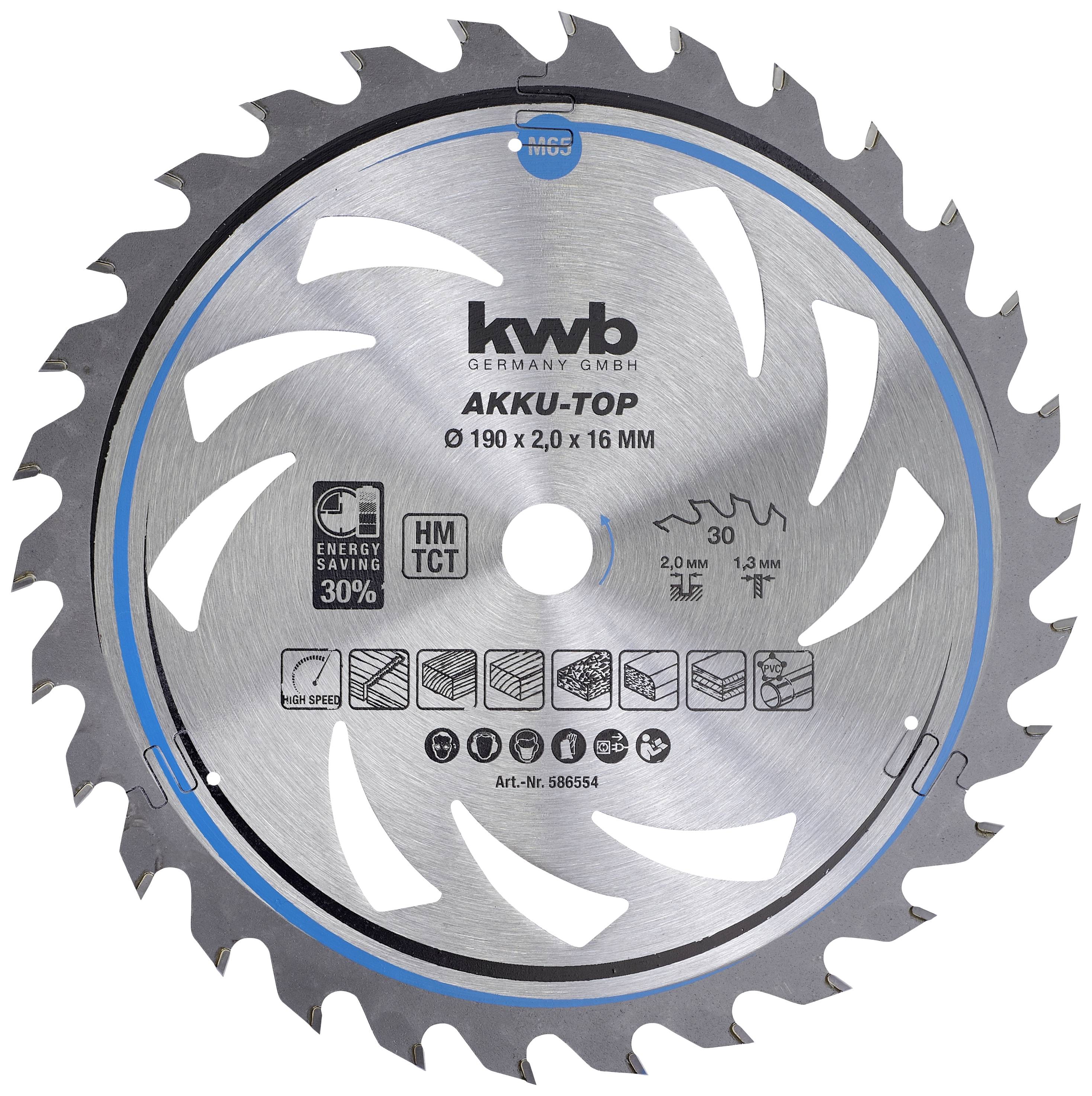 kwb 586554 Lame de scie circulaire au carbure 190 x 16 x 1.3 mm Nombre de dents: 30 1 pc(s)