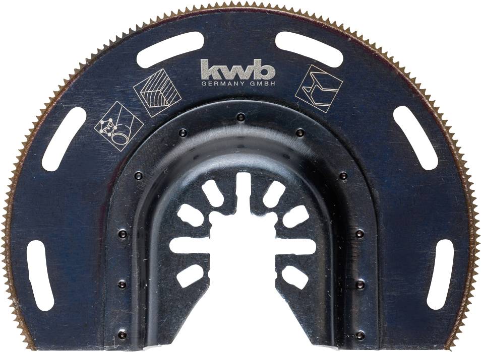 Lame de scie oscillante de kwb Germany GmbH, en forme de demi-cercle, avec des dents des deux côtés, adaptée pour le bois, le métal et le plastique.