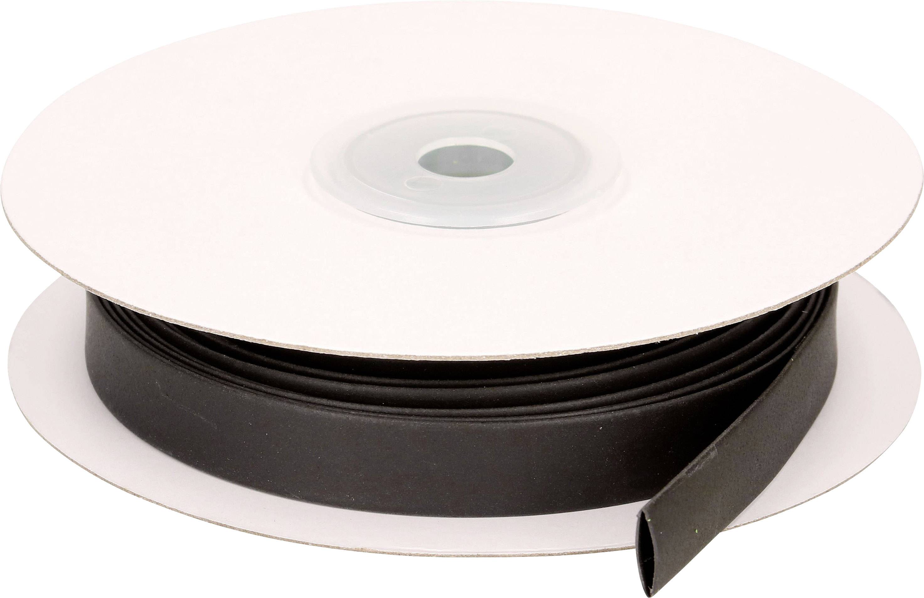 Rouleau noir de gaine thermorétractable, enroulé sur une bobine blanche.
