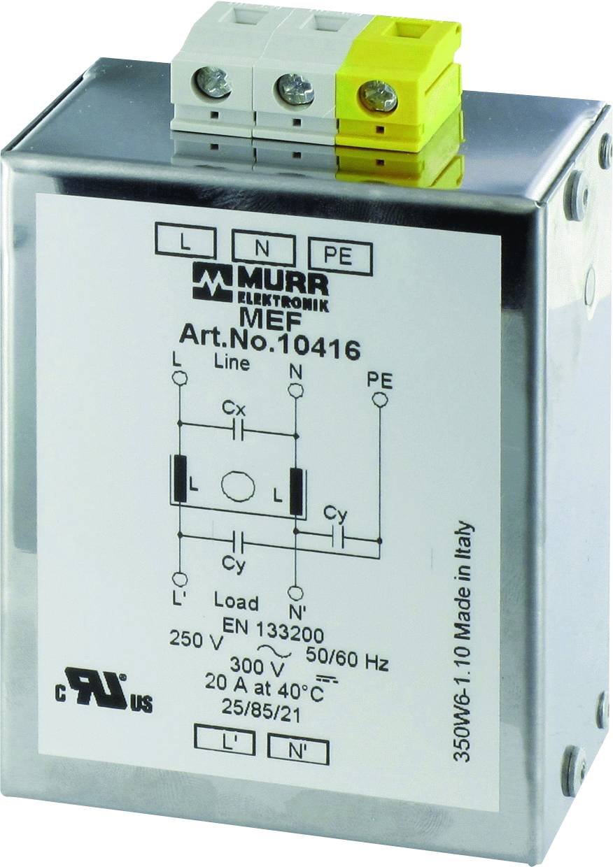 Composant électronique avec bornes de connexion et schéma de câblage sur la face avant. Étiquettes et n° d'article 10416 visibles.