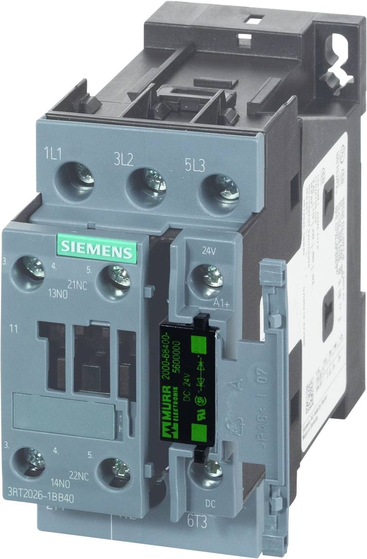 Un disjoncteur électrique Siemens en noir et bleu avec plusieurs bornes de connexion et un marquage en vert.