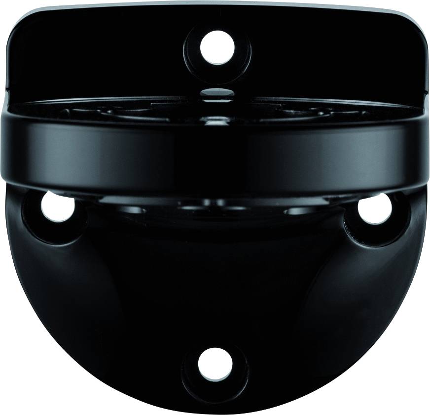 Support de montage circulaire noir avec cinq trous, destiné à la fixation d'appareils mécaniques ou électriques.