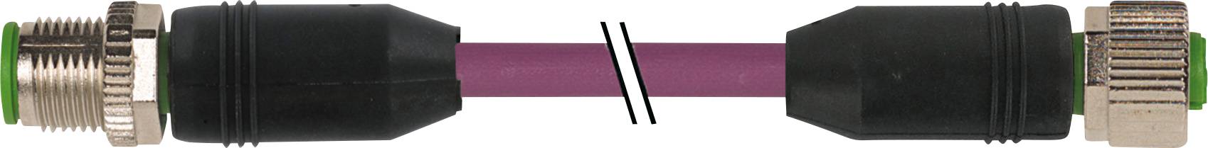 Un câble violet relié à deux fiches noires à chaque extrémité. Les fiches ont des bagues métalliques.