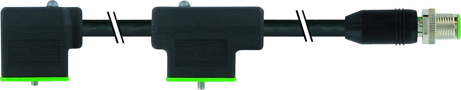 Deux pièces de raccordement noires en forme de T, avec un raccord métallique à droite et un effet lumineux vert sur le bord inférieur.