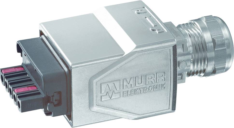 Un connecteur M12 étanche de Murr Elektronik dans un boîtier métallique robuste, adapté aux applications industrielles.