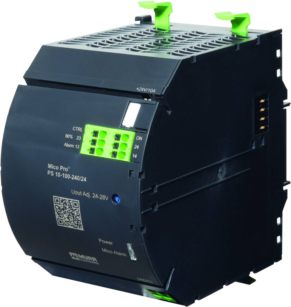 Un dispositif électronique noir avec des leviers verts et un affichage numérique, utilisé pour la surveillance et la régulation de l'énergie.