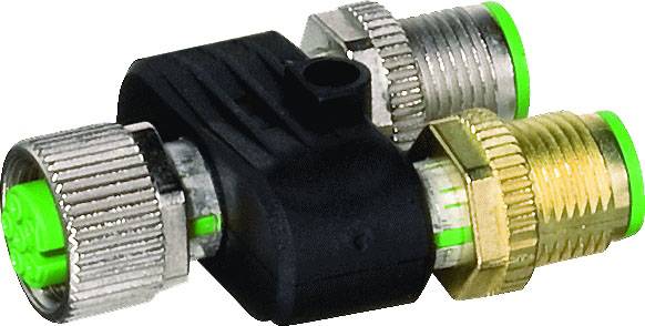 Connecteur double pneumatique avec deux raccords en noir et métal, marquages verts visibles, pour systèmes à air comprimé.