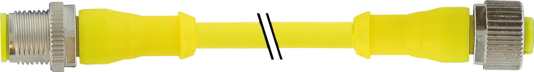 Câble de connexion jaune avec deux connecteurs métalliques aux extrémités, permettant de créer un circuit électrique.