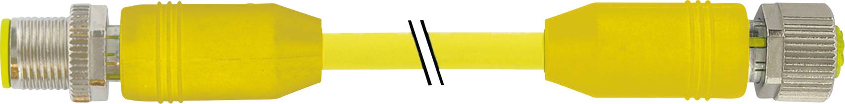 Système de couplage de tuyau jaune avec deux embouts, reliés par une section de tuyau flexible.