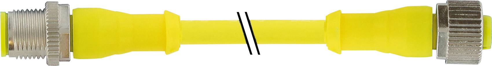 Tuyau de gaz jaune flexible avec des raccords métalliques aux deux extrémités, sur un fond blanc.